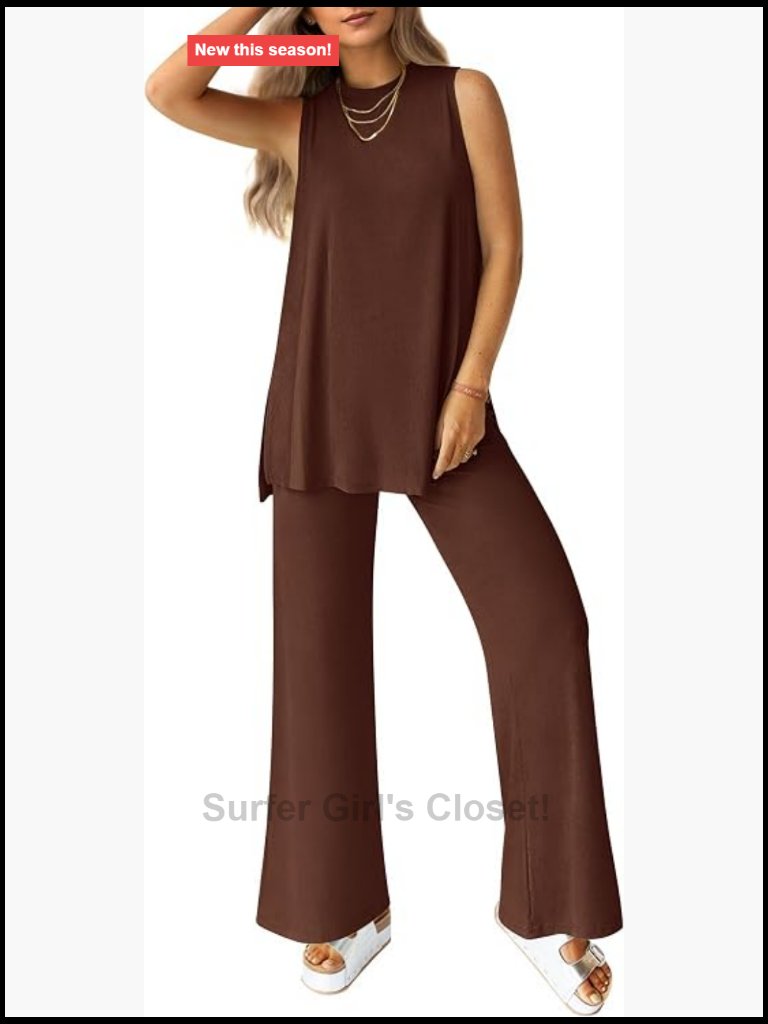 2 Piece Lounge Set Sleeveless Tank Top Wide Leg Pants With Pockets